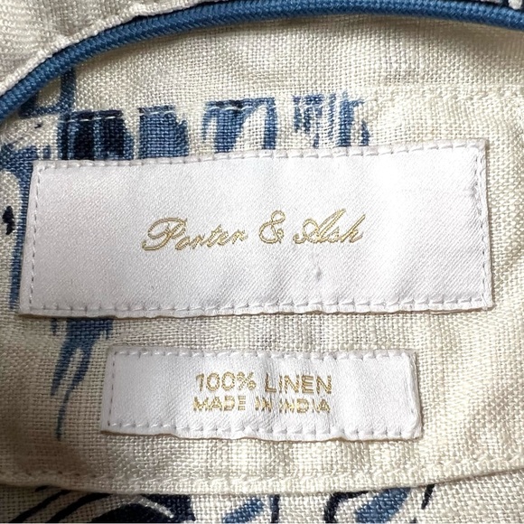 Porter & Ash 100% Linen Short Sleeve Leisure Shirt Men’s XL Cream/Blue Designer - Picture 5 of 10